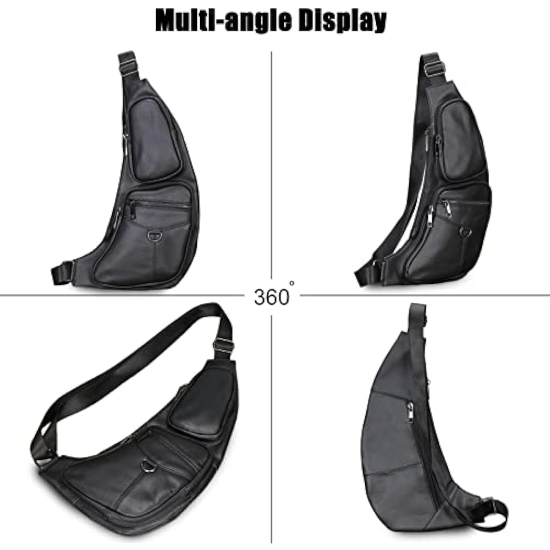 FANDARE Genuine Leather Sling Bag – Waterproof Crossbody Chest Pack, Black