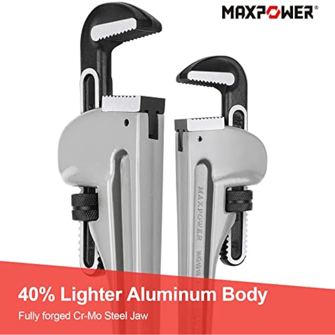MAXPOWER 18" Heavy Duty Aluminum Pipe Wrench | 60mm Jaw Stillson Tool