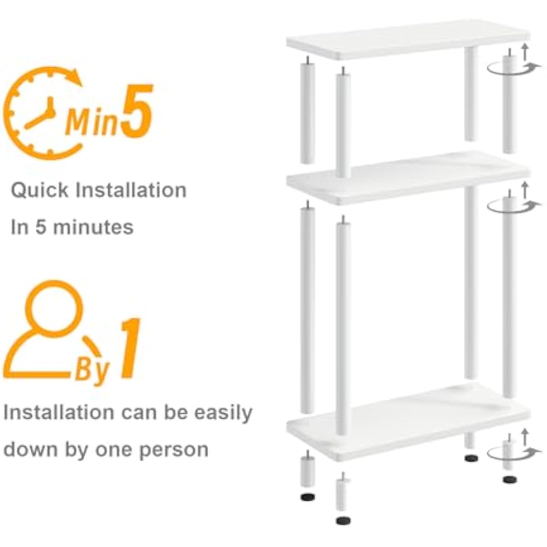 APICIZON Narrow Side Table | 3-Tier Slim End Table with Magazine Rack, White