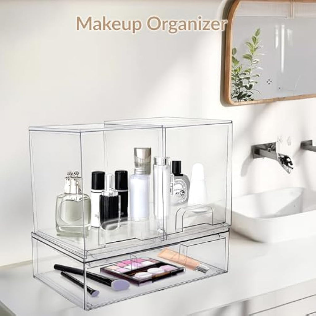 Stackable Clear Plastic Makeup Storage Drawers – 3 Pack