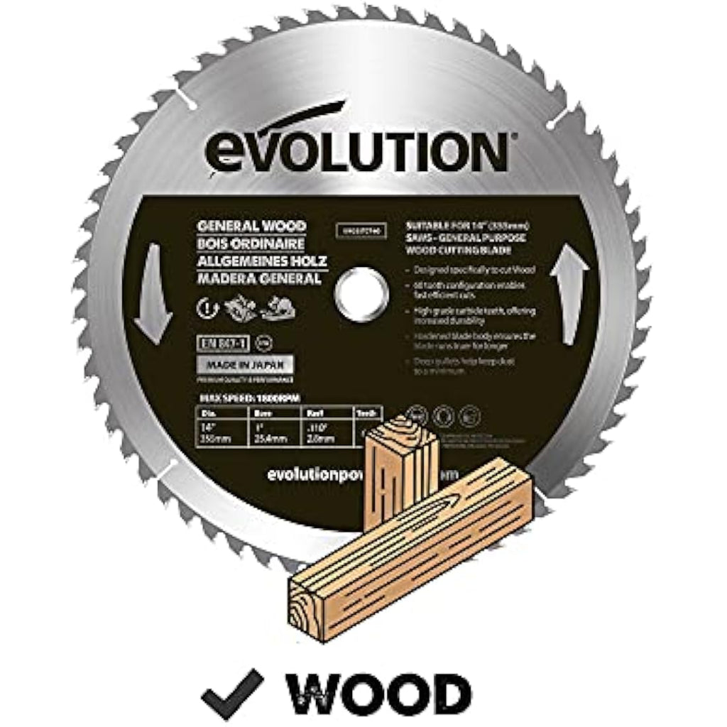 Evolution 355mm 60T TCT Wood Cutting Blade for Chop Saws