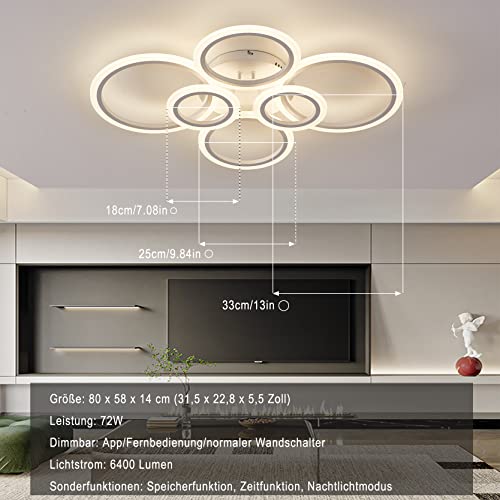 Jolof Store Modern LED Ceiling Light | 72W Dimmable 6-Ring Acrylic Lamp