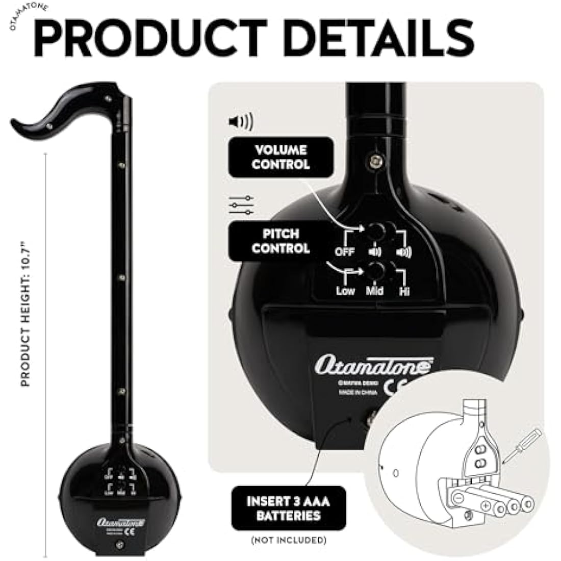Otamatone Regular Black - Portable Japanese Electronic Musical Instrument