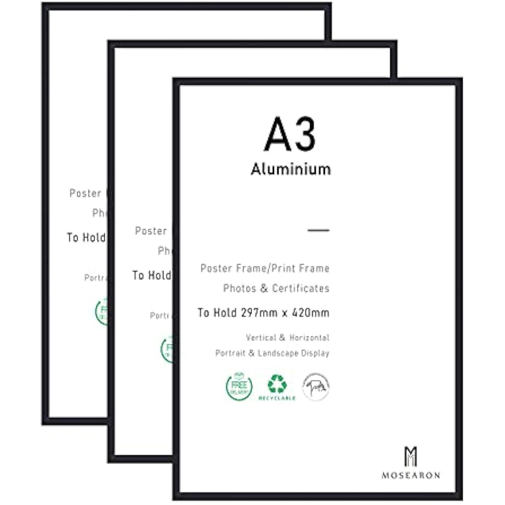 Jolof Store A3 Black Aluminum Certificate Picture Frames - Set of 3