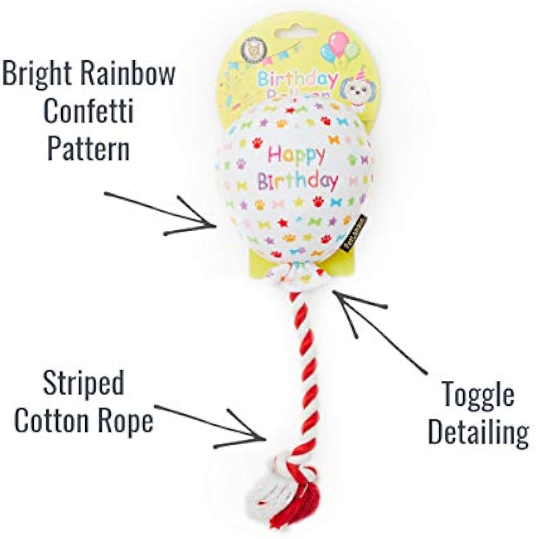 Pet London Birthday Balloon Dog Toy – Rainbow Confetti Plush Gift
