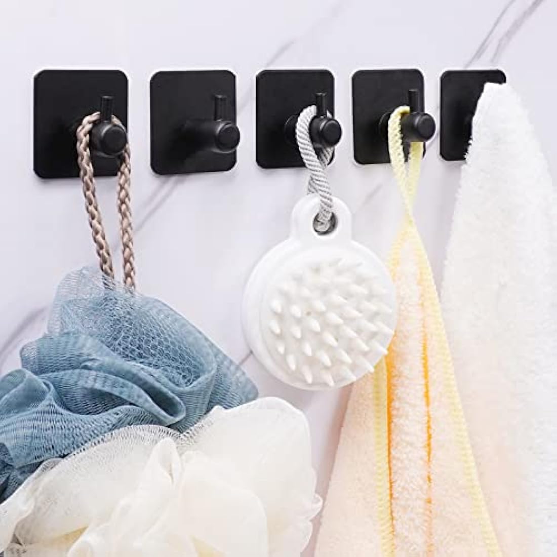 Adhesive Hooks – Black Stainless Steel Wall Hooks, 6-Pack