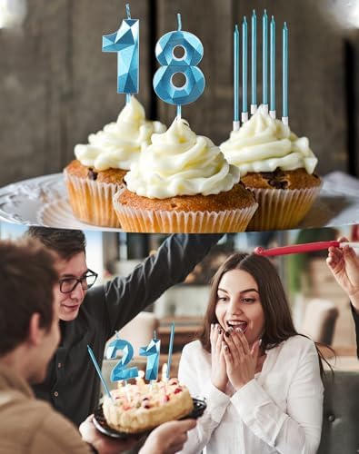 Blue 13th Birthday Candles – Number 13 and Long Stick Set