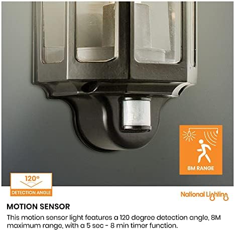 National Lighting Black PIR Motion Sensor Outdoor Wall Lantern | IP44