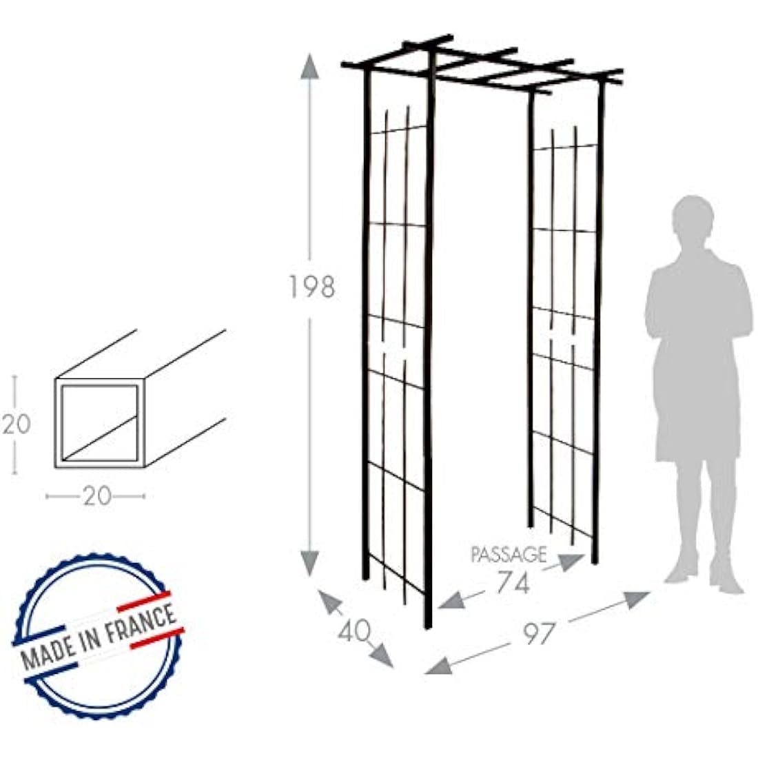 Louis Moulin Aged Iron Square Tube Pergola for Climbing Plants