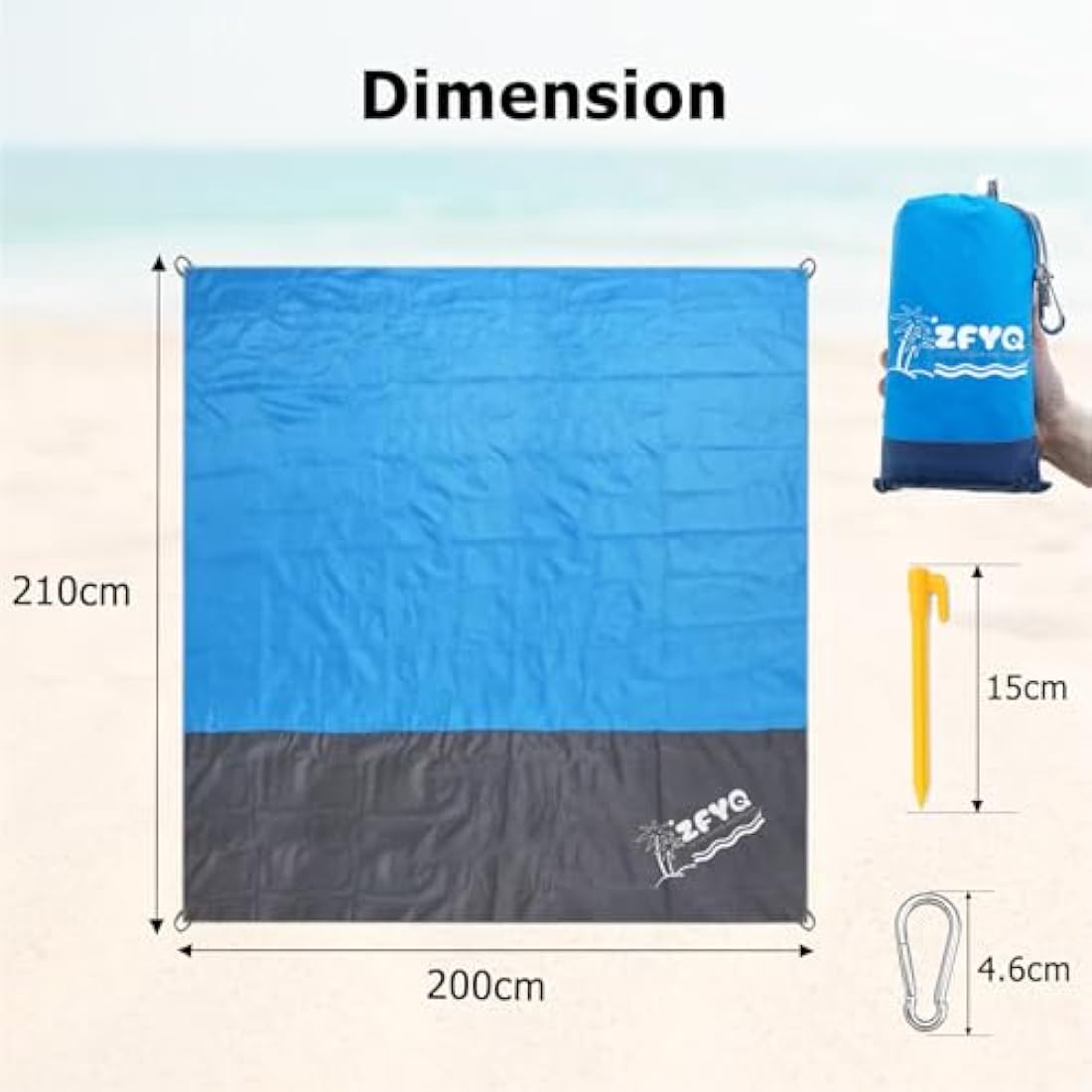 ZFYQ Sandproof Beach Blanket – 200x210cm Waterproof Picnic Mat with Stakes