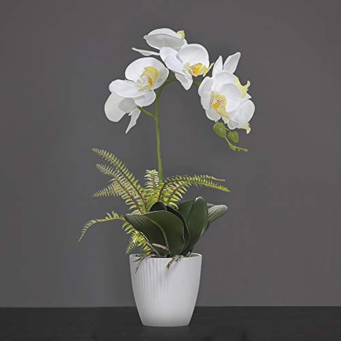 Artificial White Orchid – 17" Potted Faux Phalaenopsis Bonsai