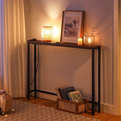 HOOBRO Slim Console Table with Charging Station - 100cm Narrow Sofa Table