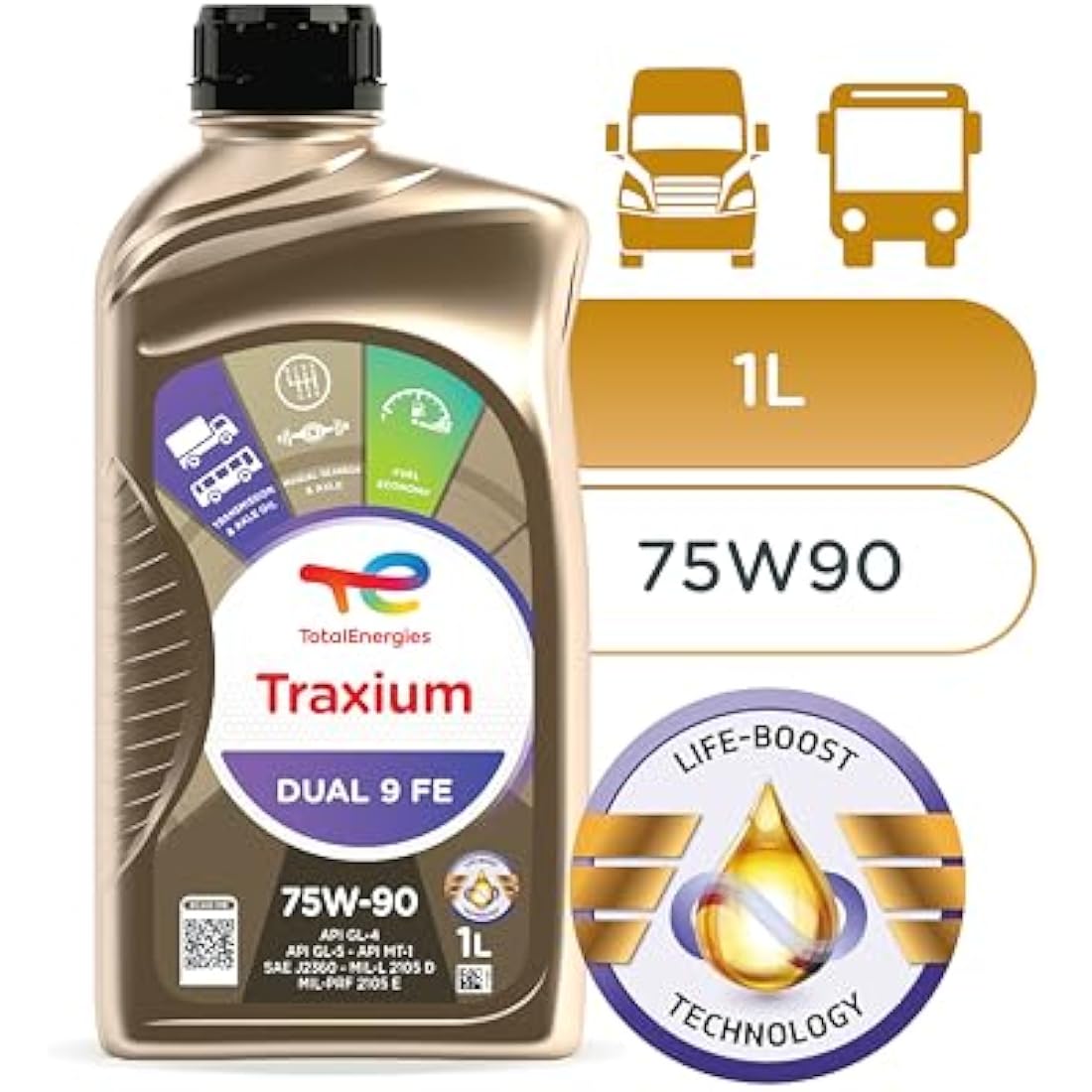 TotalEnergies Traxium Dual 9 FE 75W90 Synthetic Transmission Oil - 1L