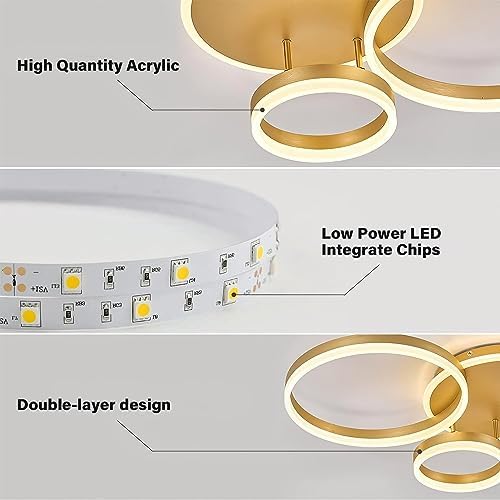 XEMQENER 109W LED Ceiling Light – Modern Gold Flush Mount Chandelier