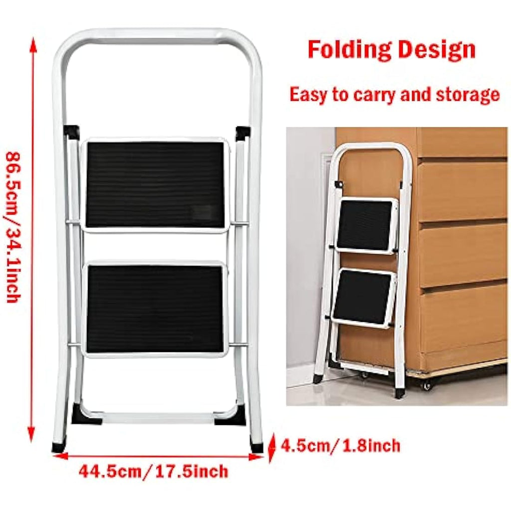 Jolof Store 2 Step Folding Ladder – Heavy Duty Steel Step Stool, 330lbs