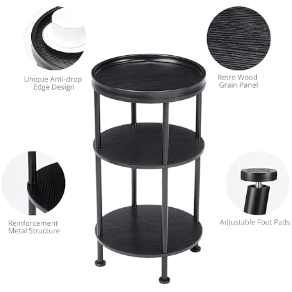 YEAKOO 3-Tier Round End Table – Industrial Metal Side Table for Small Spaces
