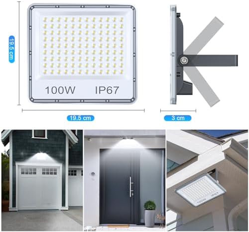 YIQIBRO 100W LED Floodlight Outdoor 2-Pack | IP67 Waterproof 10000LM