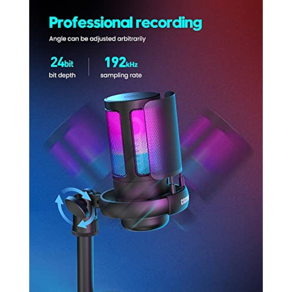 COCONISE USB Gaming Microphone | RGB Condenser Mic with Mute & Tripod