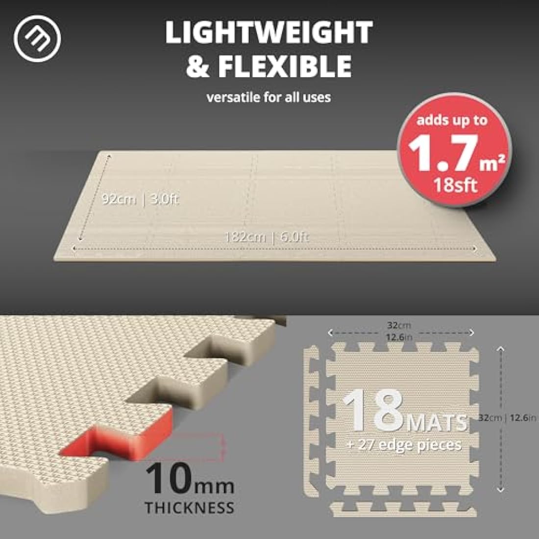 Interlocking EVA Foam Gym Floor Mats | 18 Piece Puzzle Set
