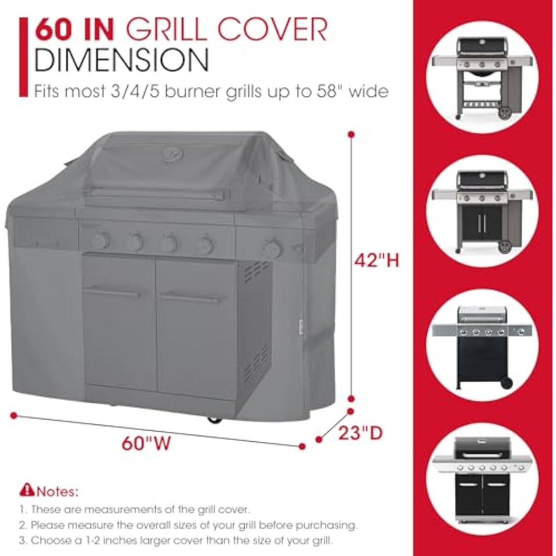 Unicook 60-Inch BBQ Grill Cover | Waterproof Heavy Duty Oxford Fabric