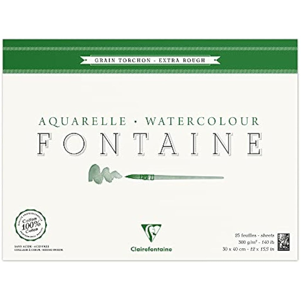 Clairefontaine Fontaine 100% Cotton Watercolour Pad, Torchon, 30x40cm