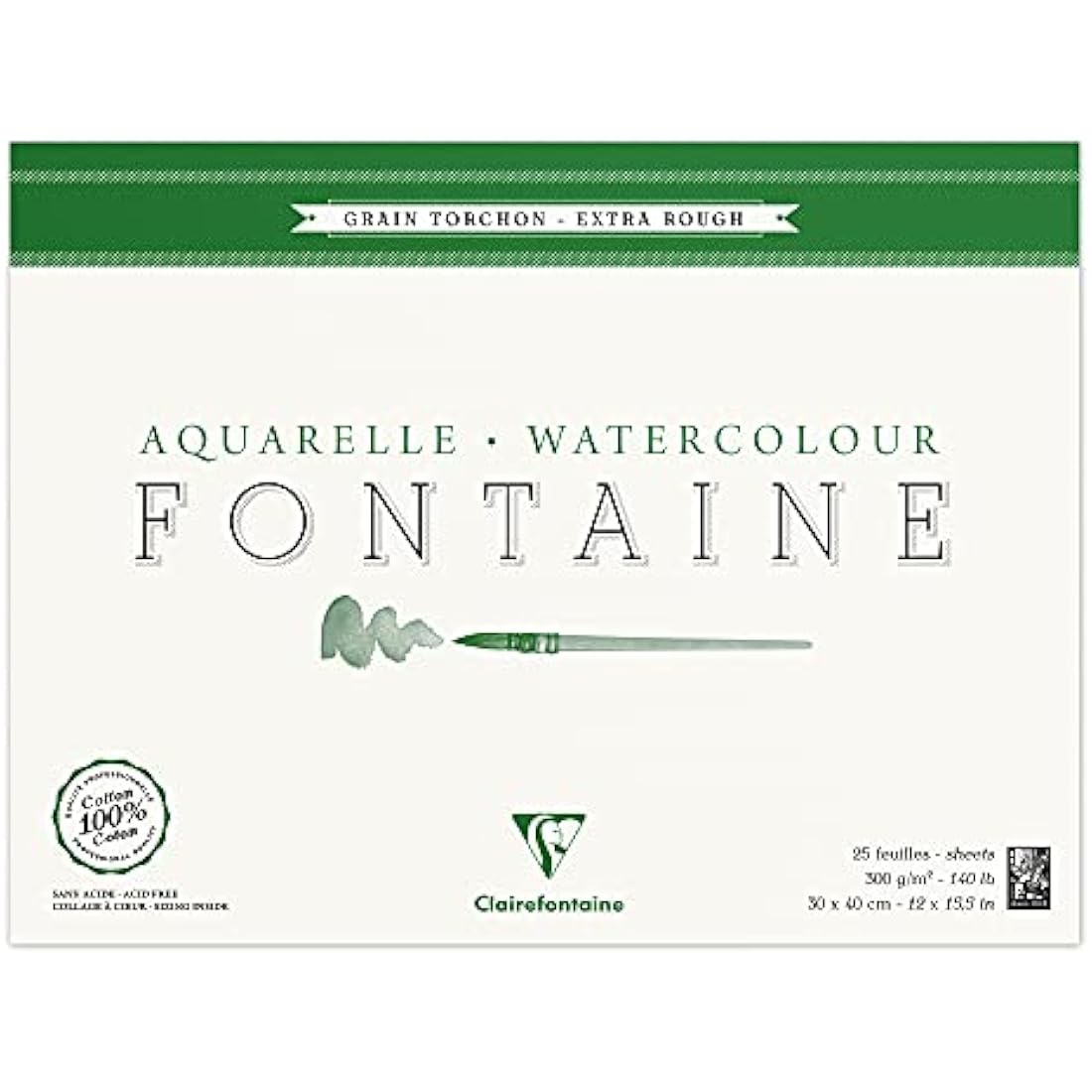 Clairefontaine Fontaine 100% Cotton Watercolour Pad, Torchon, 30x40cm