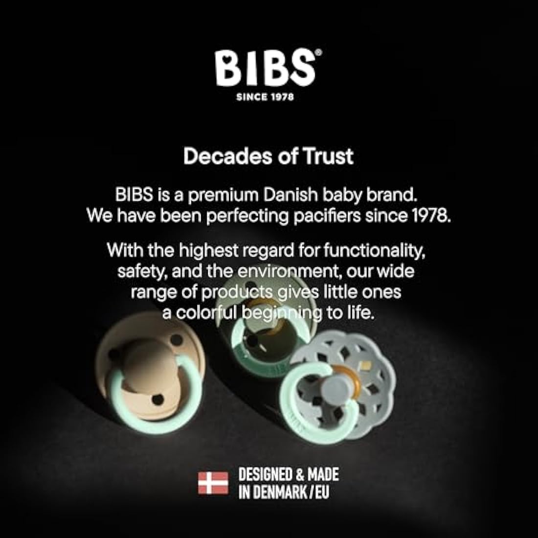 BIBS Colour Night Glow Pacifier – Natural Rubber Latex, Size 3, 2-Pack
