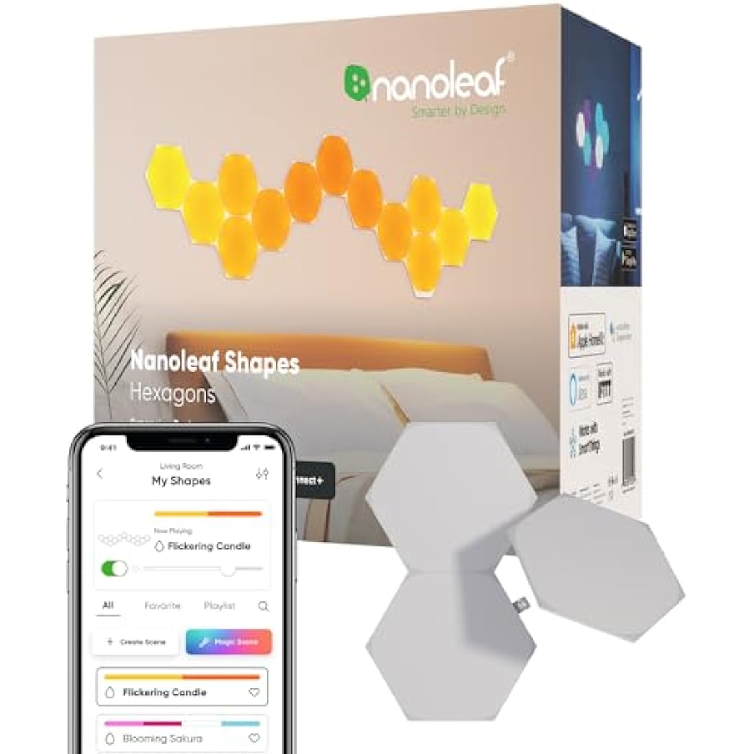 Nanoleaf Shapes Hexagon Expansion Pack | 3 Modular LED Smart Panels