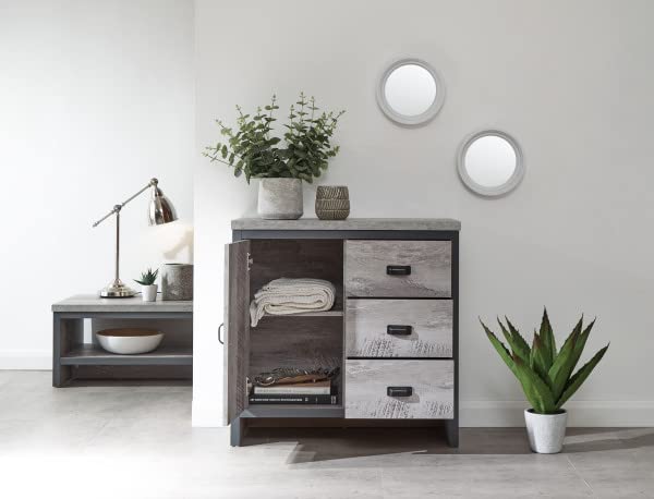 GFW Boston Grey Wood Effect 1 Door 3 Drawer Multi Storage Unit Cabinet - image 4