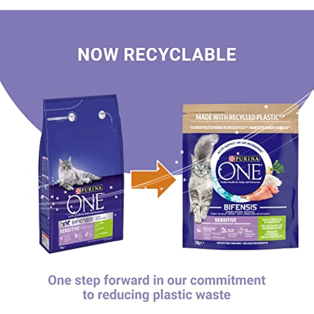 Purina One Sensitive Turkey Dry Cat Food for Gut Health - 4 x 750g