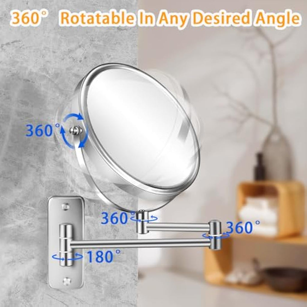 AusDaur 10X Magnifying Wall Mounted Makeup Mirror | 8" Swivel Chrome