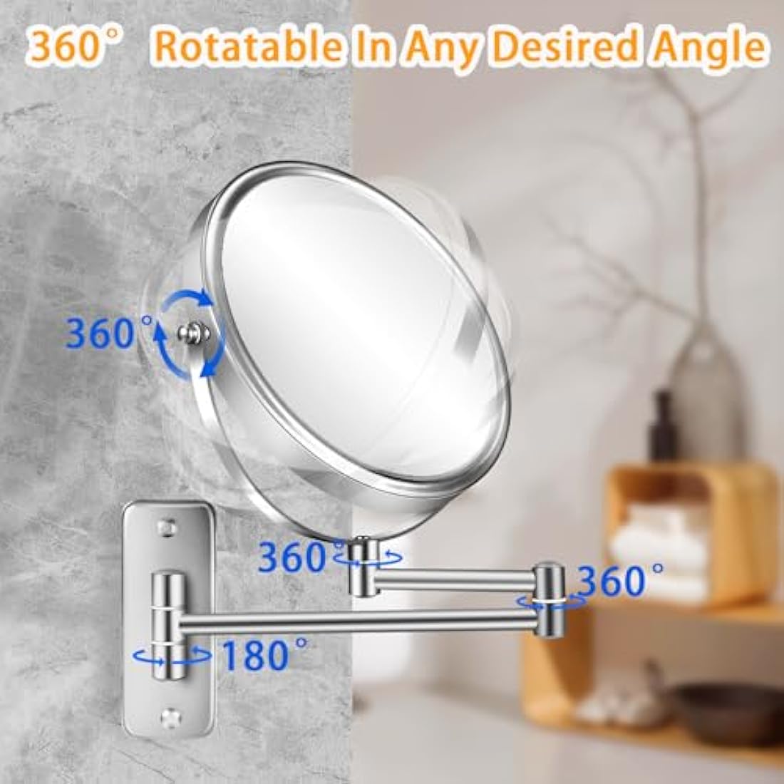 AusDaur 10X Magnifying Wall Mounted Makeup Mirror | 8" Swivel Chrome