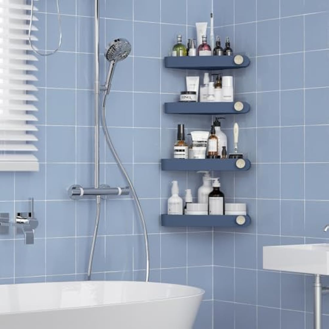 Corner Shower Caddy – 4 Pack No-Drill Adhesive Storage, Navy
