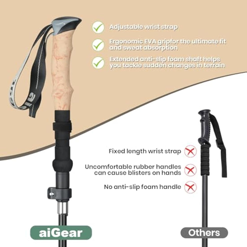 aiGear Aluminum Trekking Poles | Collapsible Ultralight Hiking Poles