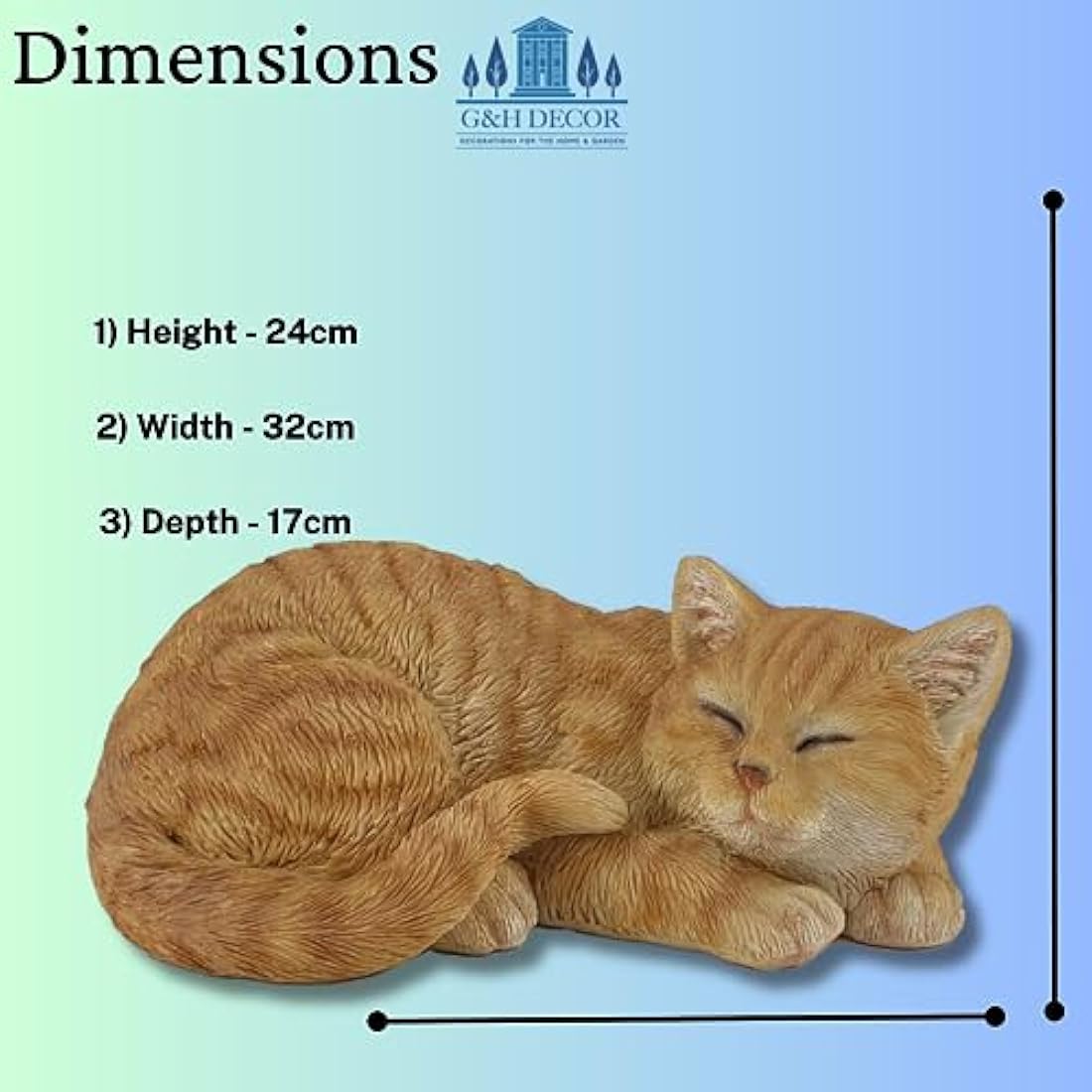 G&H Decor Ginger Sleeping Cat Statue – 32cm Resin Garden Ornament