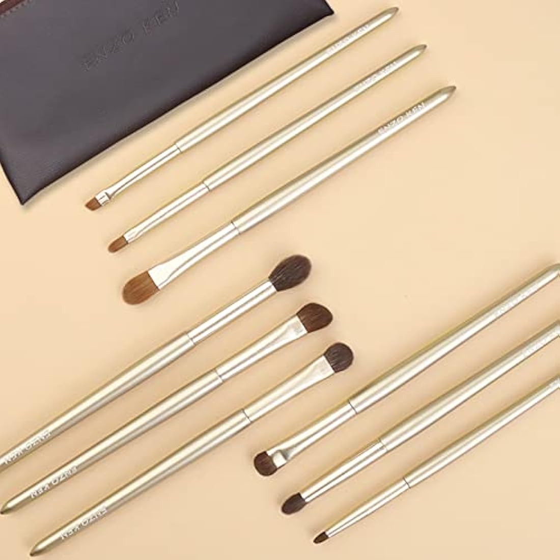 ENZO KEN Natural Goat Hair Eye Shadow Brush Set | 12pc Gold Pro Kit
