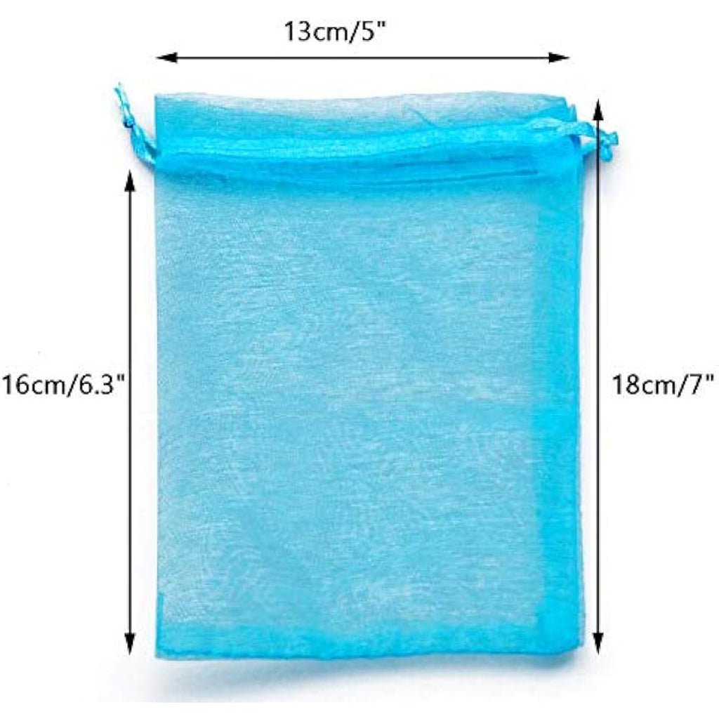 G2PLUS Lake Blue Organza Gift Bags | 100 PCS Mesh Jewelry Pouches