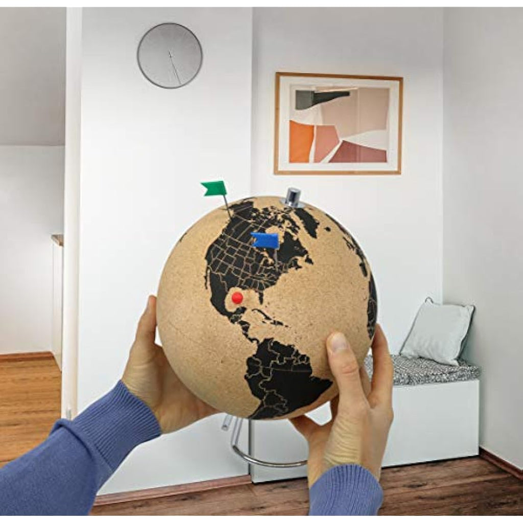 Jolof Store Cork Globe – Spinning 26cm Travel Map with 54 Pins