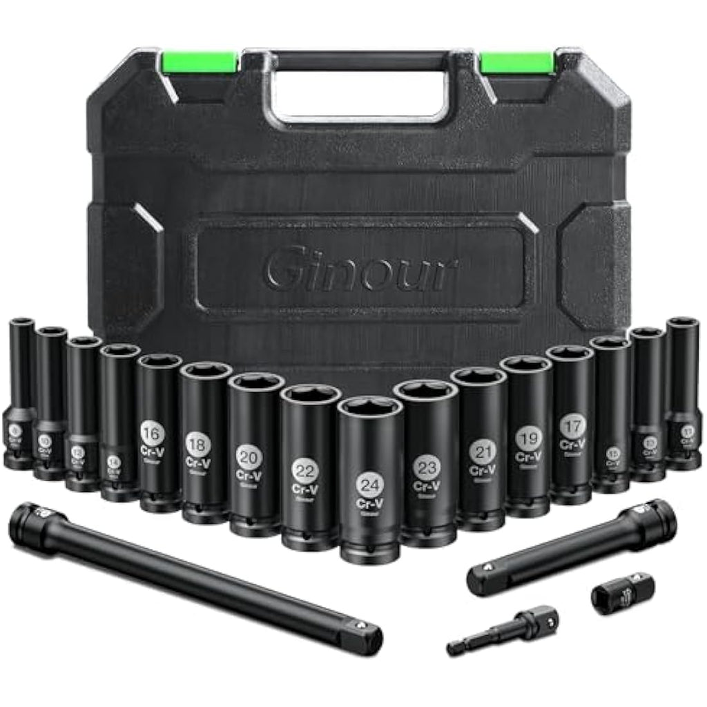 Ginour 20-Piece 1/2 Inch Impact Socket Set | CR-V Metric 8mm-24mm