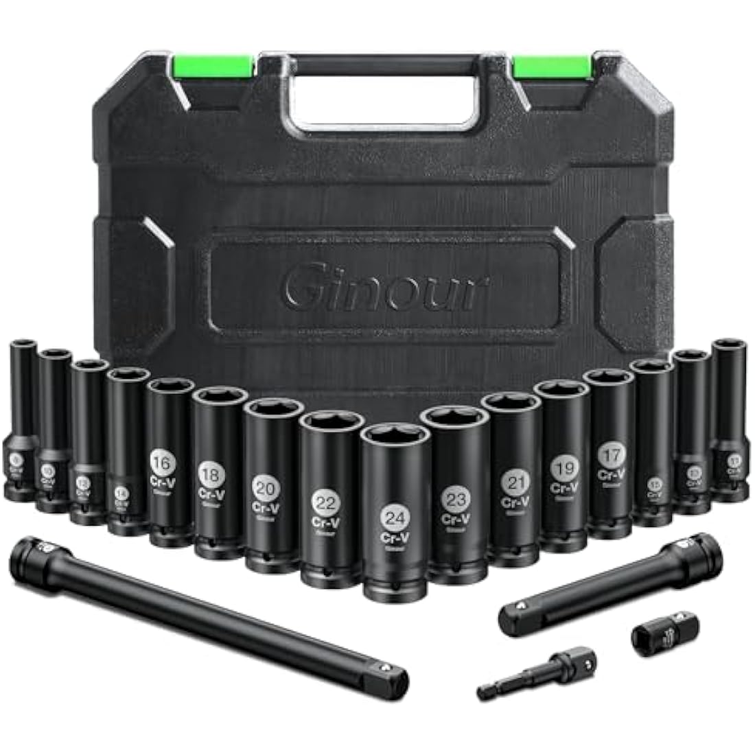 Ginour 20-Piece 1/2 Inch Impact Socket Set | CR-V Metric 8mm-24mm
