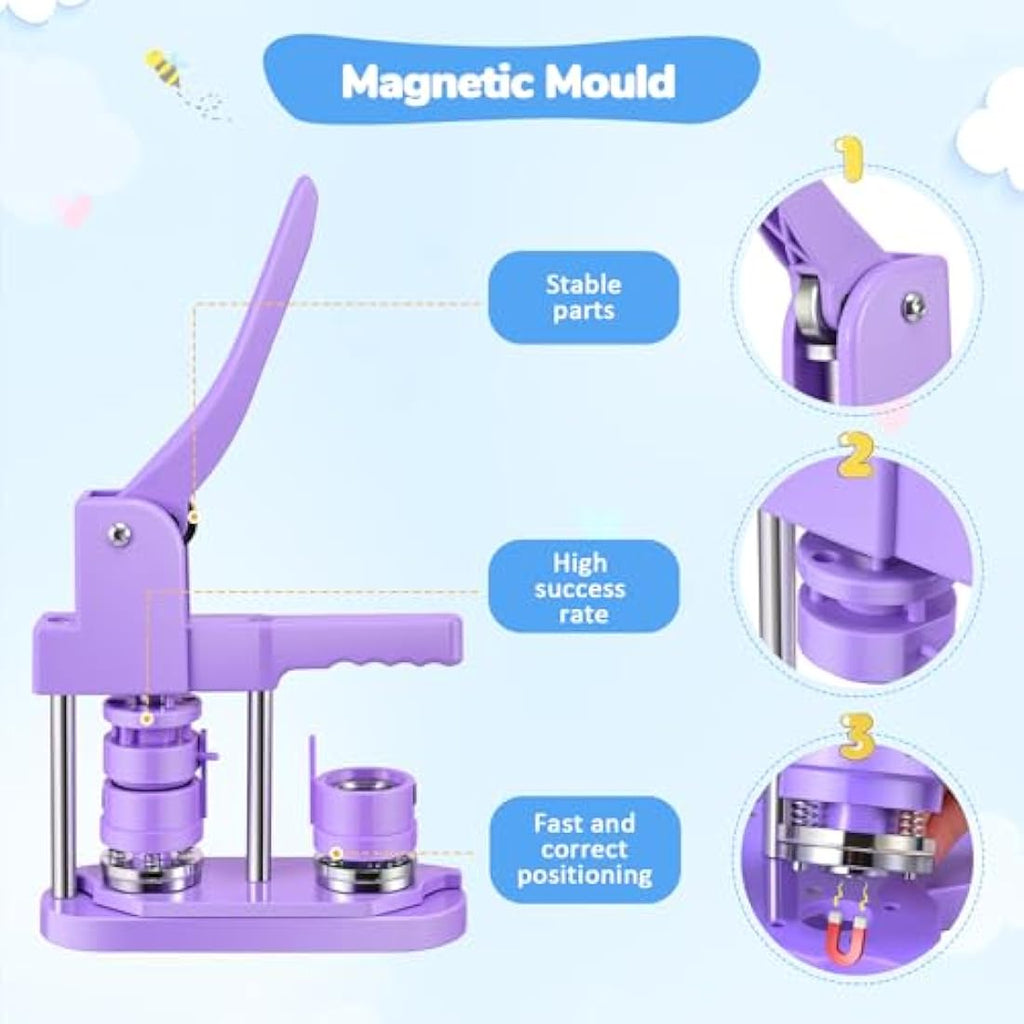 DOYFAY Button Maker Machine - 3-in-1 DIY Badge Press Kit with 3 Molds