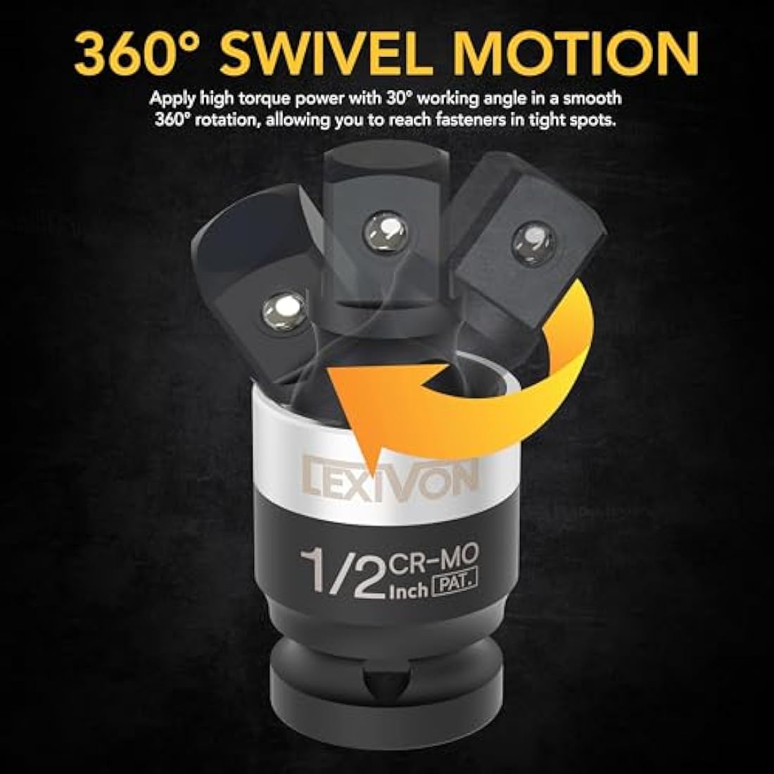 LEXIVON Slim Impact Universal Joint Set | 3-Piece Cr-Mo Steel Swivel Sockets