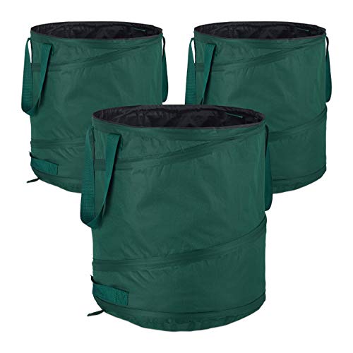 Relaxdays Pop-up Garden Waste Sacks - Set of 3 Heavy-Duty 85L Leaf Bags