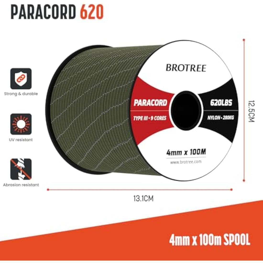 Brotree 4mm 9 Strand Nylon Paracord – 100M Reflective Utility Rope
