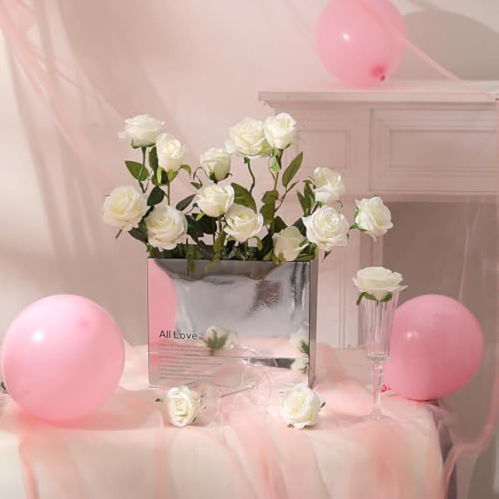 Jolof Store 12PCS Artificial Silk Roses – Cream White Wedding Decor