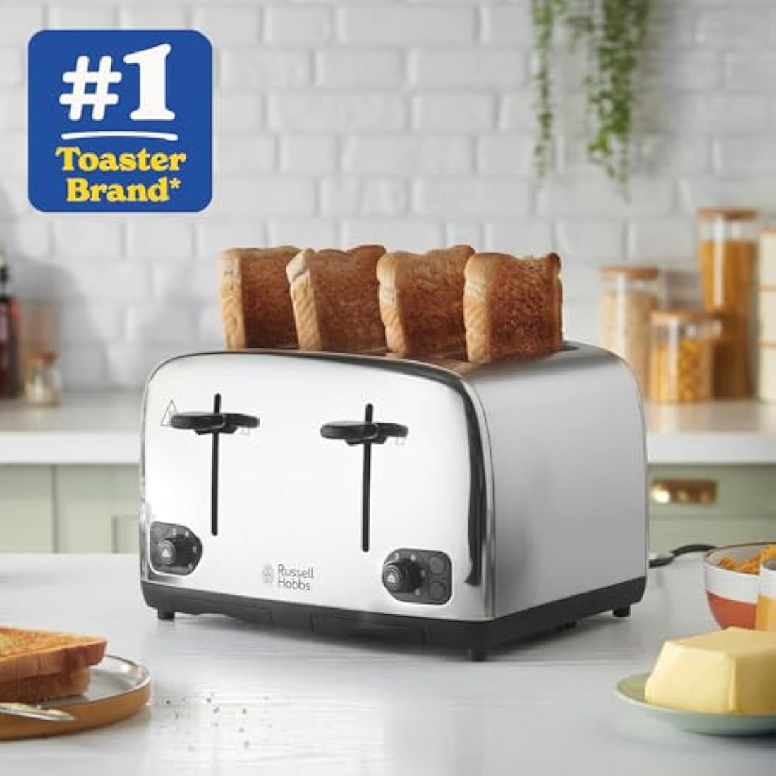 Russell Hobbs 4 Slice Toaster | Stainless Steel Wide Slot 1700W