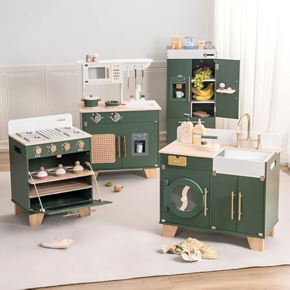 ROBUD Wooden Toy Kitchen with Accessories – Kids Pretend Play Set