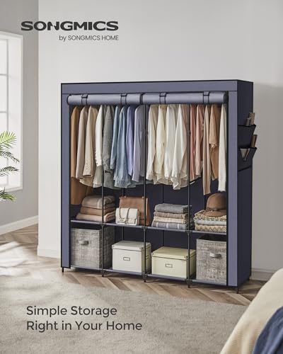 SONGMICS Portable Clothes Wardrobe – Large 4-Rail Fabric Closet, Dark Blue