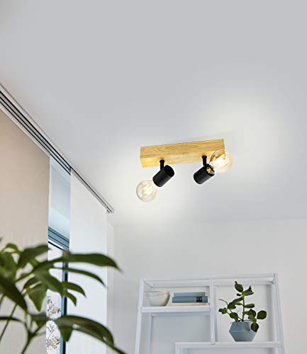 Eglo Townshend 3 Industrial 2-Flame Ceiling Light – Wood & Steel