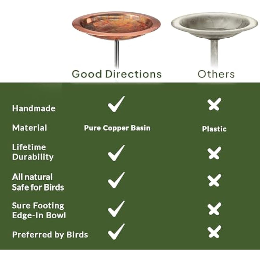 Good Directions Fired Copper Garden Bird Bath – 13" Steel Pole Stake